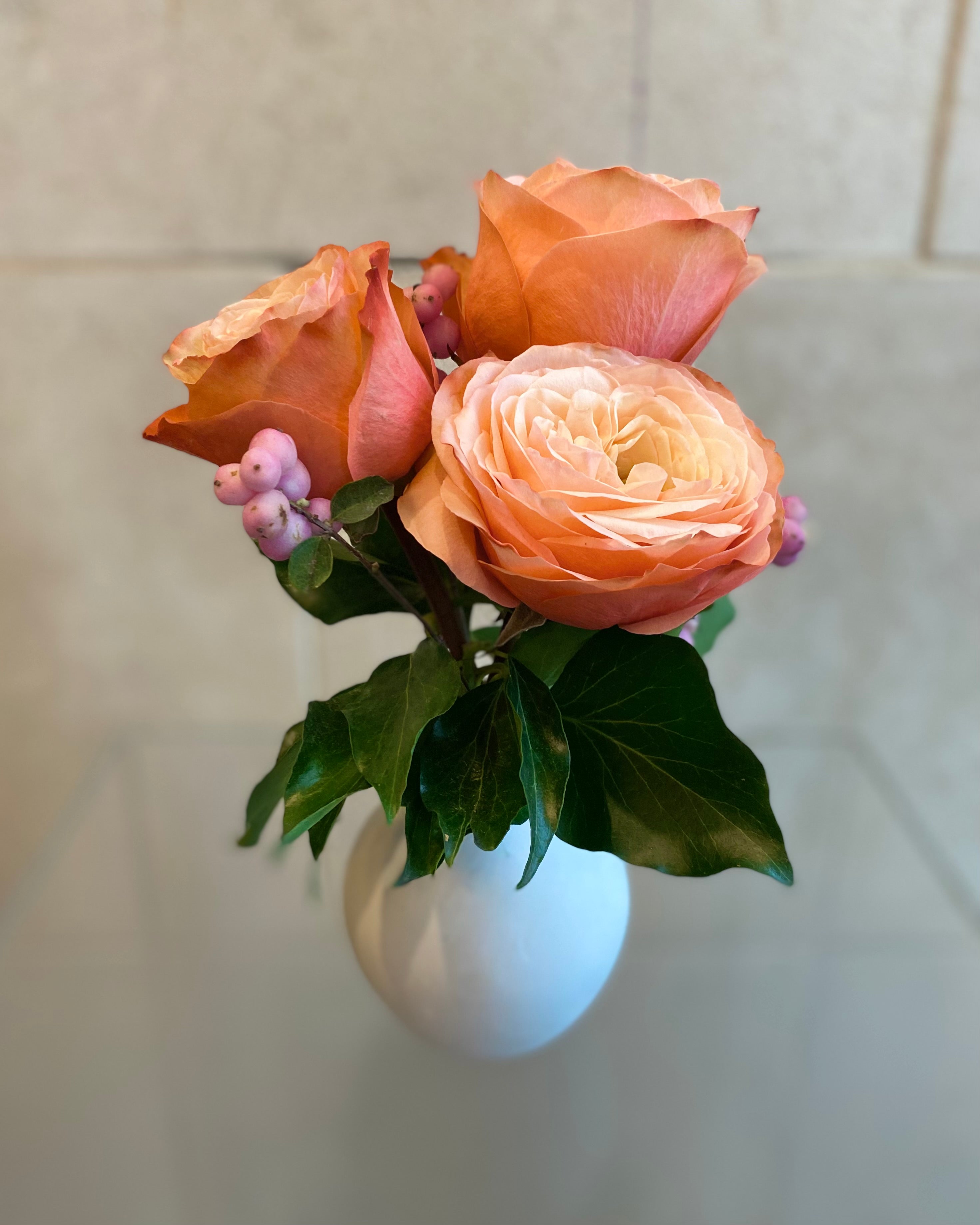 Set of 3 Bud Vases with Seasonal Blooms