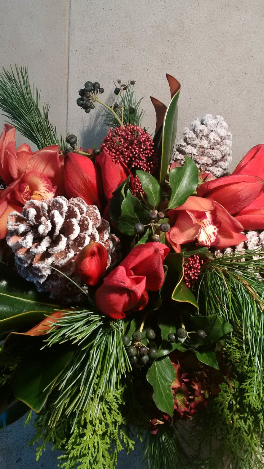 Holiday frosted arrangement